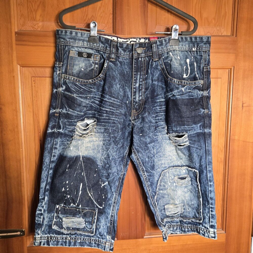 ​Switch Remarkable Men's Denim Shorts Paint Splatter Distressed Streetwear Jorts